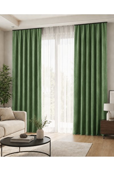 DEVRİM OLİVYA TEKSTİL Draperia Adafon cu textură catifelată verde: o draperie...
