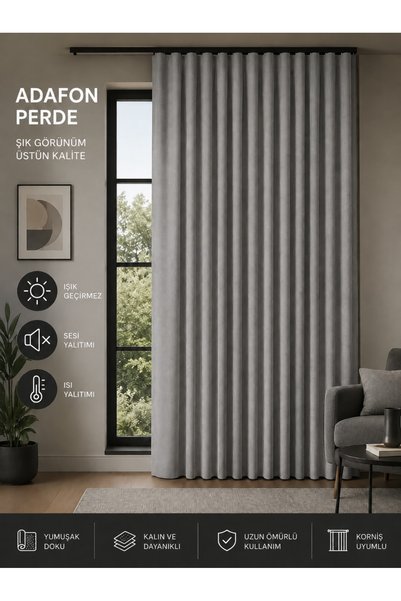 SHY TEKSTİL Draperia Adafon gri, cu textură catifelată, elegantă și cu textur...