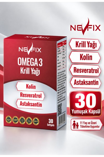 Nevfix Krill Yağı 30 Softgel Kolin Resveratrol Astaksantin Fosfolipidler Omeg...