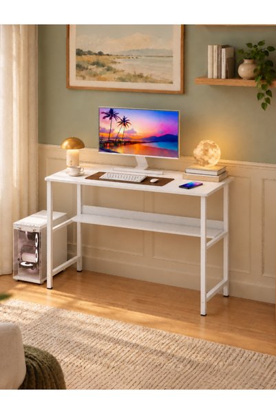 Venpara Computer Desk with Shelf, Sturdy Steel Office Table & Gaming Desk, Ro...