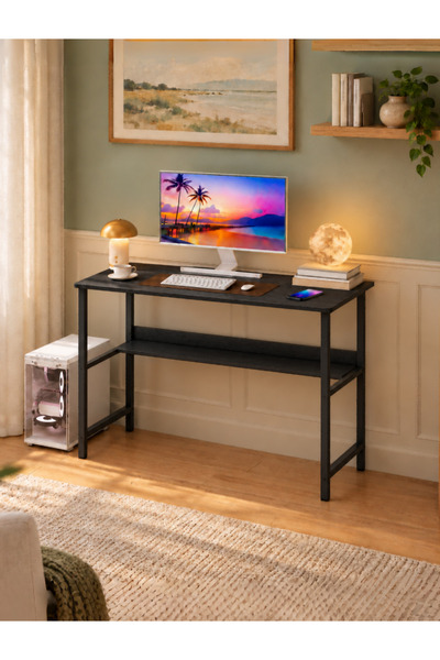 Venpara Computer Desk with Shelf, Sturdy Steel Office Table & Gaming Desk, Ro...