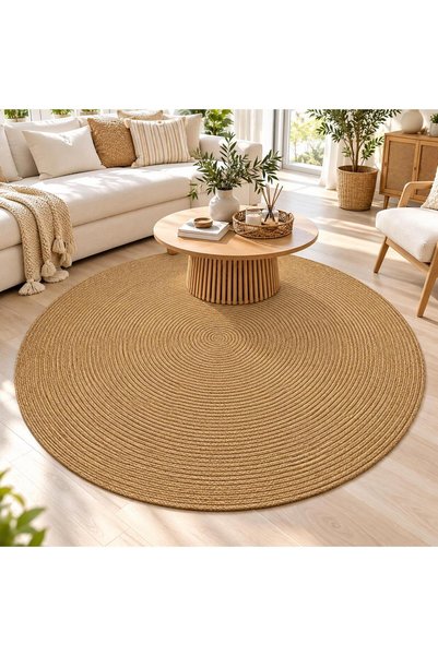 ModaCardin jüt Hasır görünümlü Desenli Modern El Örgüsü daire Halı Kilim