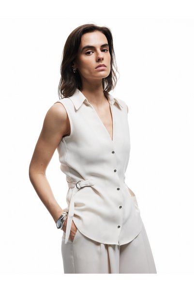Koton Crepe Fabric Belt Detailed Sleeveless Shirt
