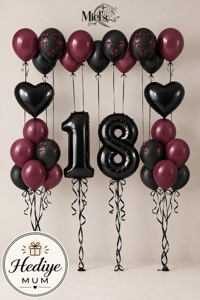 Miels Concept Bordo Kurdeleli Cherry Konsept Yaş Seçenekli Rakam Balonlu Doğu...