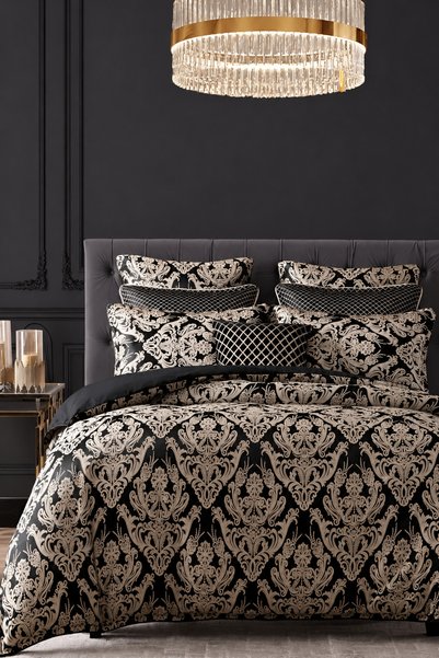 İQON Duvet Cover Set with Fitted Sheet Double Damask Beige