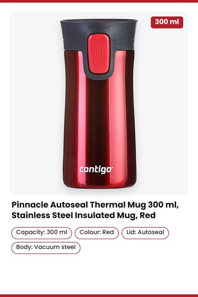 Contigo Pinnacle Autoseal Thermal Mug 300 ml, Stainless Steel Insulated Mug.