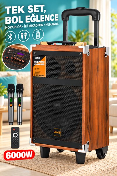 Zineets Ahşap Görünümlü Büyük Boy Party Box Bluetooth Hoparlör Taşınabilir Şa...