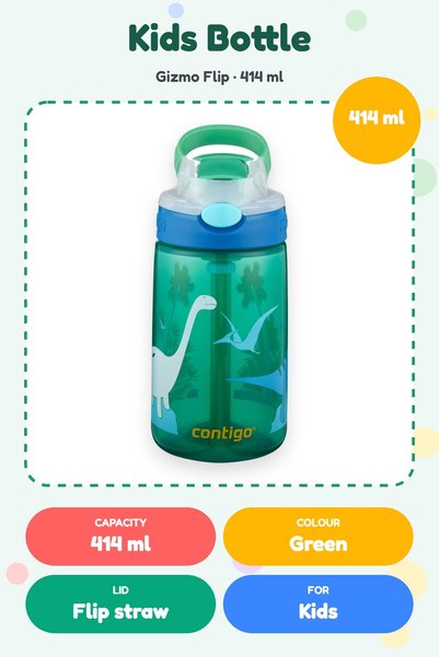 Contigo زجاجة «Gizmo Flip» للأطفال، سعة 414 مل، لون أخضر، رقم المنتج 2115035