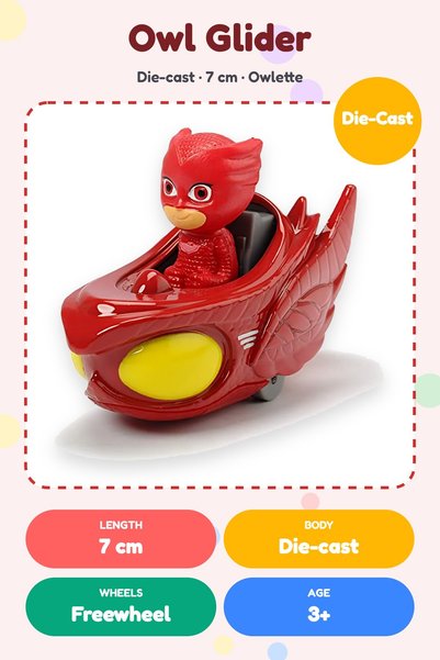 Smoby Dickie Toys PJ Masks Single Pack Owl Glider, Metal Owl Vehicle, Freewhe...