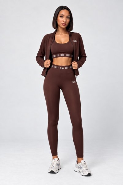 Focus Light Set sport din 3 piese pentru femei, jachetă crop cu fermoar, bust...