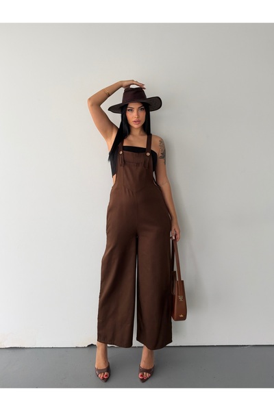 LB Laluna Butik Kadın Cepli Askılı Gabardin Bahçivan Tulum