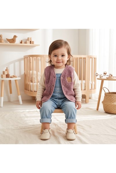 Deniva Kids Kız Bebek & Çocuk Gül Kurusu Ayıcık Armalı Yumuşak Dokulu Peluş W...