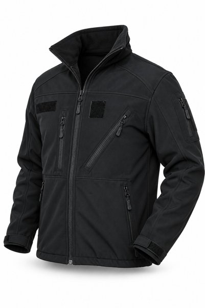 Port Siyah Softshell Su Geçirmez Bol Kalıp Unisex Fermuarlı Cepli Rüzgarlık Mont
