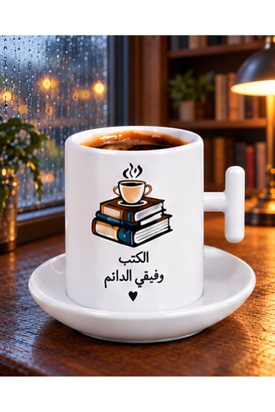 Generic Brand Books Are My Constant Companion: Arabic-Inscribed Coffee Cup wi...