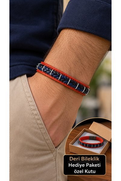 HER ŞEY NOTA www.herseynota.com Vordalis Tenqera Red Leather Men's Bracelet -...