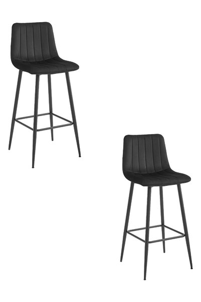 Oskar Scaun de bar POZZA din catifea, negru, set de 2, bază neagră