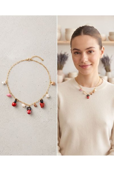 HOŞGÖR ACCESSORIES قلادة من الفولاذ والزجاج على شكل خضروات بتفاصيل دقيقة