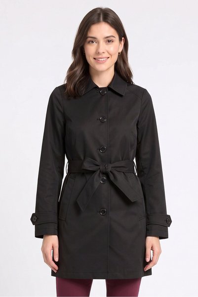 Sam Edelman Women Plain Trench Coat, Black