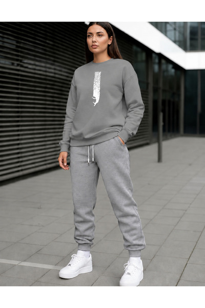 clothes 33 Trening cu guler rotund, set din 2 piese, model de iarnă cu imprim...
