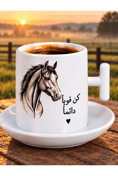 Generic Brand "Always Be Strong" Coffee Cup with Horse Design and Arabic Insc...