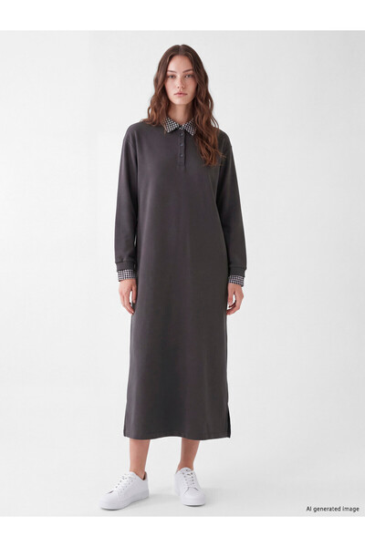 LC Waikiki Vision New Season Anthracite Shirt Collar Sweatshirt Dress
