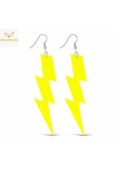 plentiful Plentiful '80s and '90s Retro Neon Yellow Lightning Bolt Earrings, ...