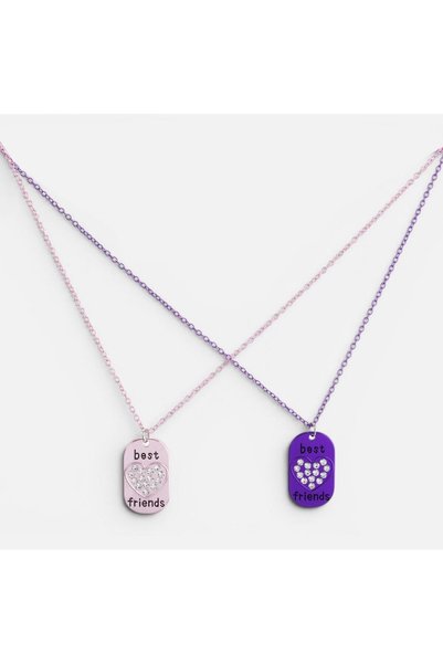 IRO Set colier cu plăcuțe colorate „BFF” cu strasuri – 2 buc.