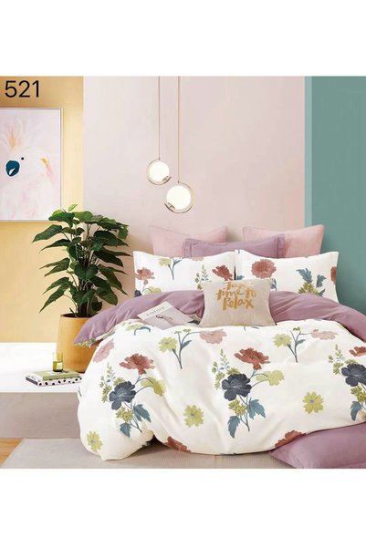 east confort Set elegant de lenjerie de pat, 6 piese, de culoare crem, cu flo...