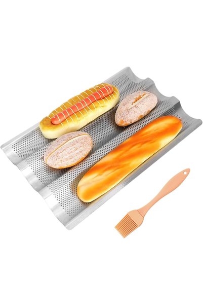 Generic قالب خبز فرنسي، صينية خبز موجية من الفولاذ المقاوم للصدأ بثلاثة أخادي...