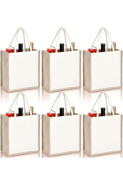 Generic ALMEKAQUZ 6 Pack Burlap Tote Bags, Reusable Jute Gift Tote with Handl...