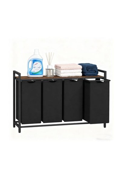 Relaxdays Laundry hamper with 4 bags and shelf