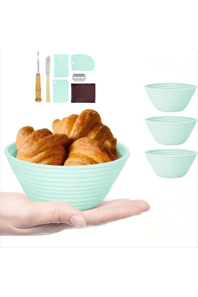 Generic مجموعة سلال خبز العجين المخمر لتخمير العجين، 3 قطع سلال سيليكون دائري...