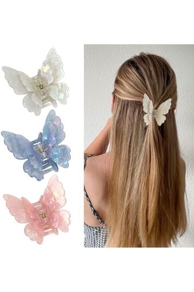 Generic 3 Packs Butterfly Hair Clips – Acetate Tortoise Shell Non-Slip Jaw Cl...