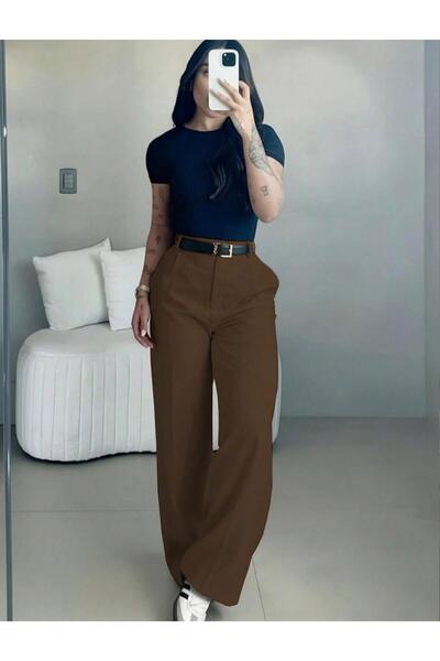 glanour HIGH-WAISTED PALAZZO PANTS WITH PLEATS AT THE FRONT