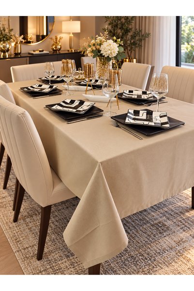 Zeren Home Kappuccino Worry-Free Tablecloth – Stain- and Liquid-Repellent, 65...