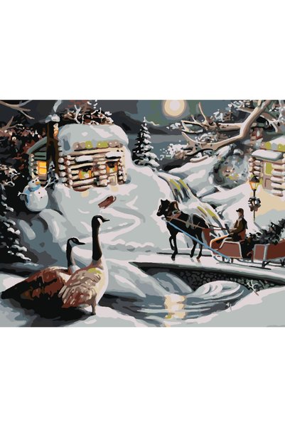 Painting-numbers Set pictura pe numere Peisaj de iarna 3988, panza pe rama le...