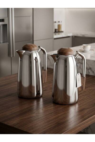 Rwafd Rema Silver Tramset on Wooden Steel Exterior 1 Liter Tea and Coffee Set