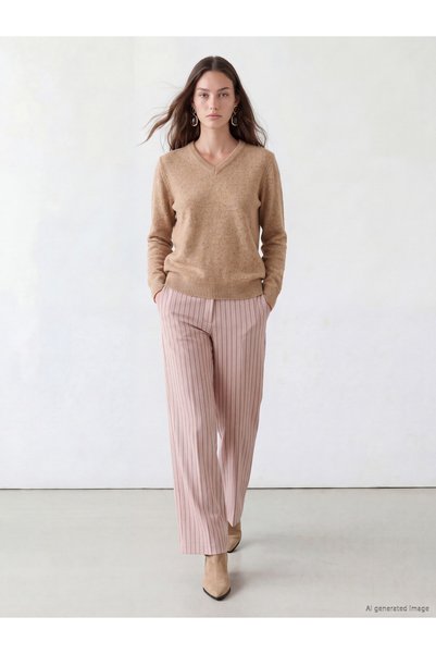 LC Waikiki LCW Modest Pink Striped Standard & Regular Wide-Leg Women's Pants,...