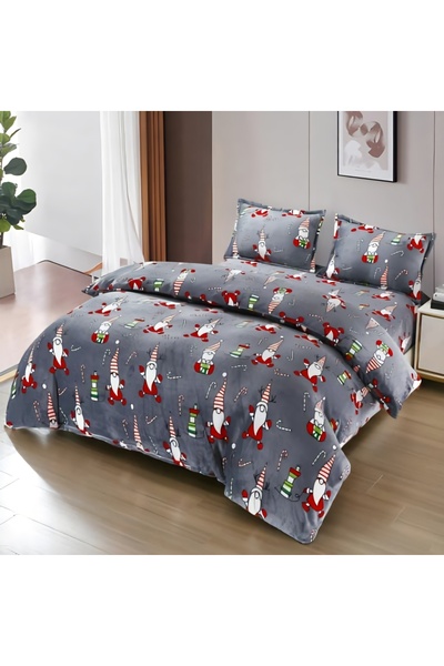 FAMILYDESIGN Lenjerie Craciun cocolino cu elastic, 4 piese, pat dublu, magia ...