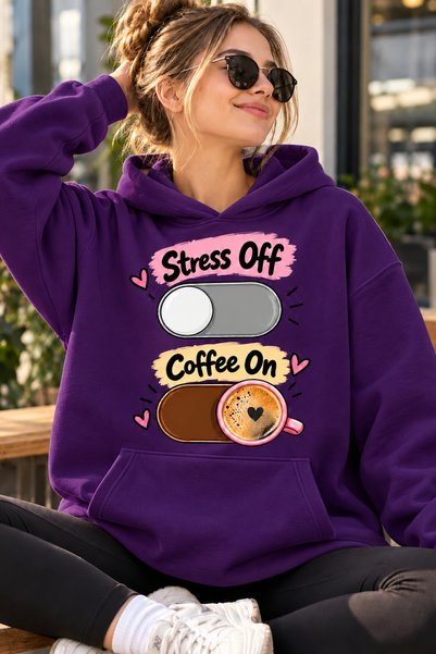 ArtYus سترة بأكمام طويلة وقلنسوة أوفر سايز للجنسين مطبوعة بعبارة «Off Coffee ...