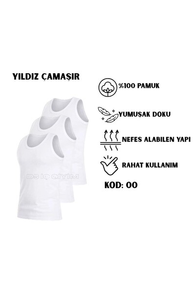 Yıldız Çamaşır 00 MEN'S Single Jersey 100% Cotton White Tank Top With Straps,...