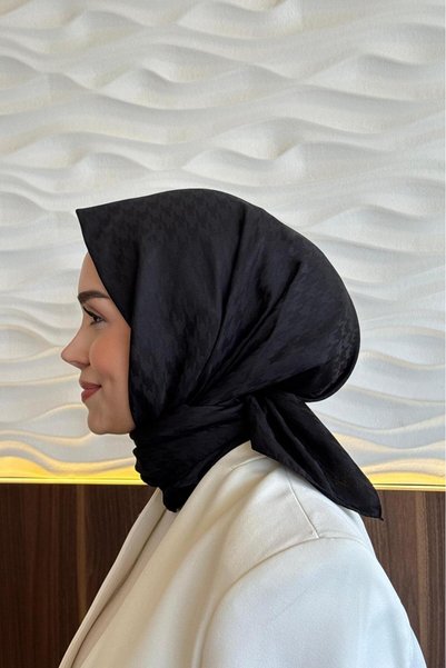 Revam Collection Kazayağı Desen İpeksi Dokulu Jakar Eşarp Siyah