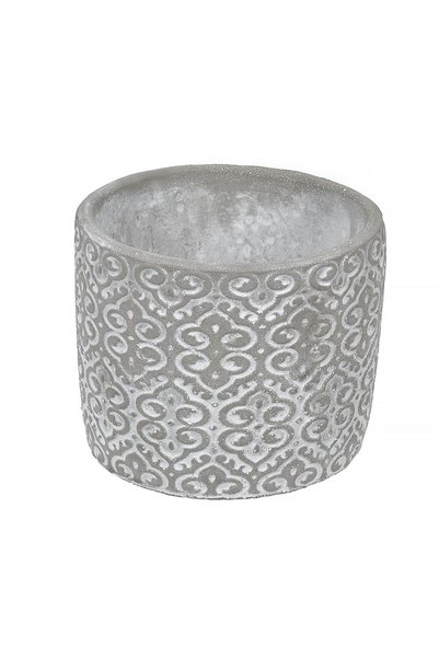 CATIANO Masca Ghiveci Gri Alba cu Model Reliefat Ø10.5x8.5cm - 0.5lt