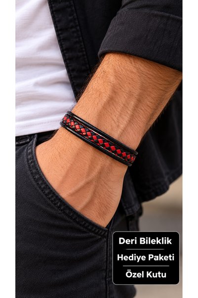 HER ŞEY NOTA www.herseynota.com Rovena Karmis Black and Red Leather Men's Bra...