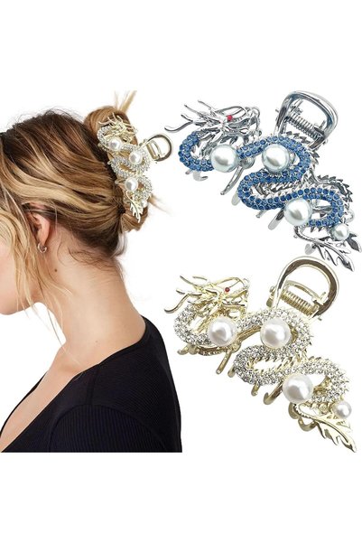 Generic Rhinestone Dragon Hair Clips for Women, 2 Pack Metal Claw Clamps for ...