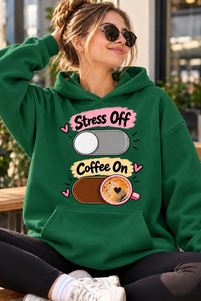 ArtYus سترة بأكمام طويلة وقلنسوة أوفر سايز للجنسين مطبوعة بعبارة «Off Coffee ...