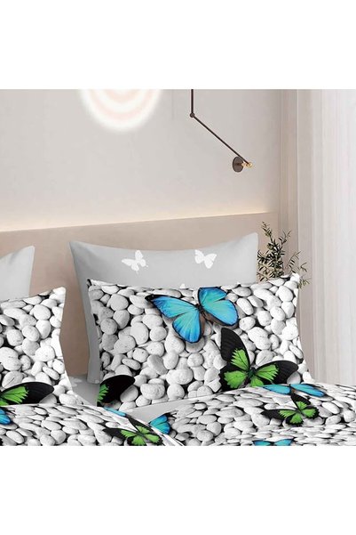 OEM Finet double linen set, 7 pieces, covers with white river stones and blue...