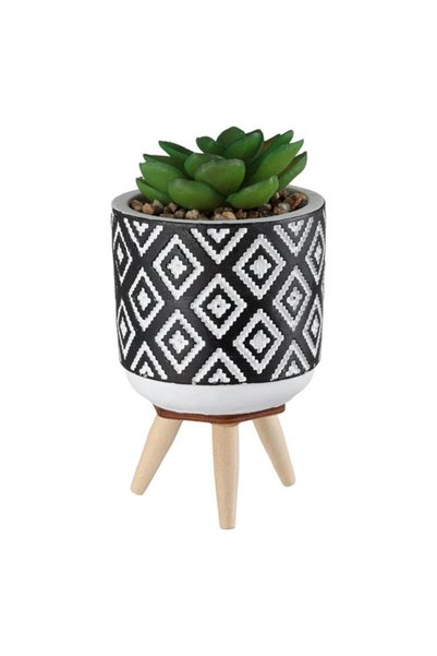 SHOPIENS Ghiveci decorativ cu picioruse negru si planta artificiala diametru ...