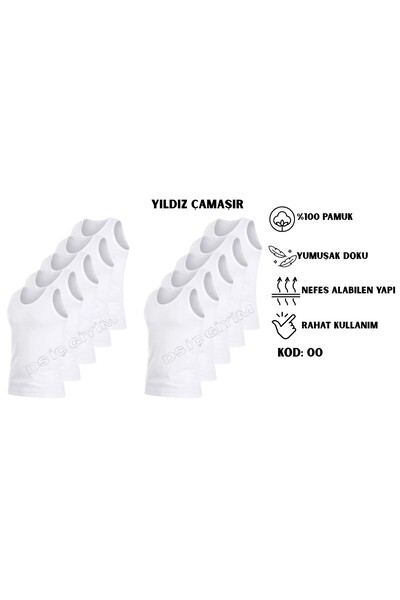 Yıldız Çamaşır 00 MEN'S Single Jersey 100% Cotton White Tank Top With Straps,...