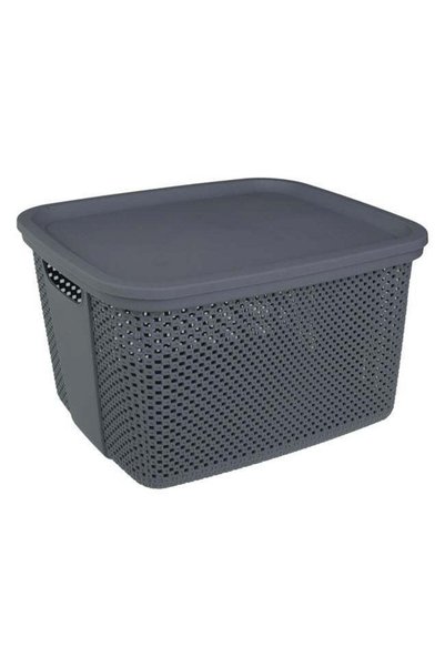 SHOPIENS Cos de depozitare 18 L din plastic antracit cu capac Shopiens®